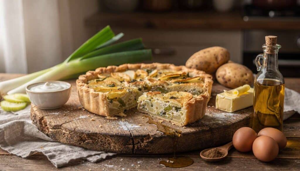 Tarte rustique poireaux et patates : recette facile et savoureuse