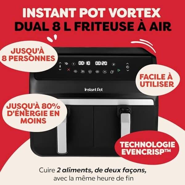 Explorez les atouts de la friteuse à air Instant Pot Vortex Dual : capacité généreuse, polyvalence inégalée et efficacité pour des fritures saines et savoureuses