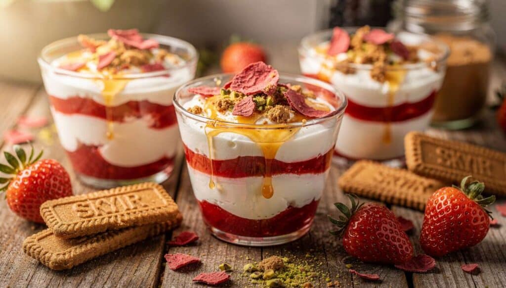 Coupes légères de Skyr aux fraises