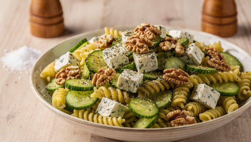 Salade de pâtes au chèvre et concombre : recette facile et saine