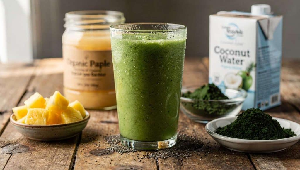 Recette de smoothie détox ananas, pomme et chou