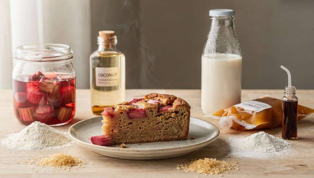 Moelleux vegan à la rhubarbe : recette facile