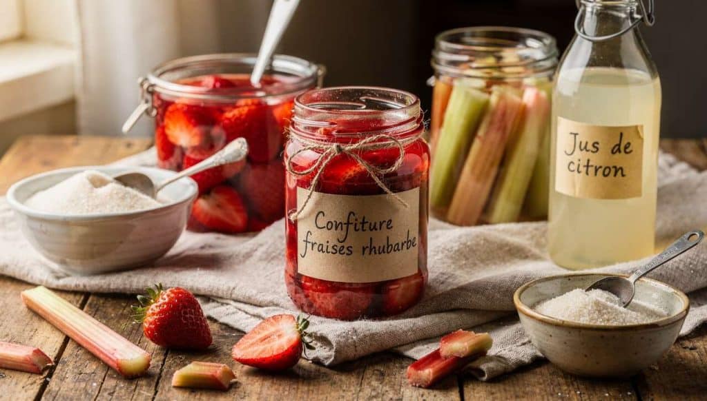 Confiture fraises rhubarbe vegan : recette maison facile