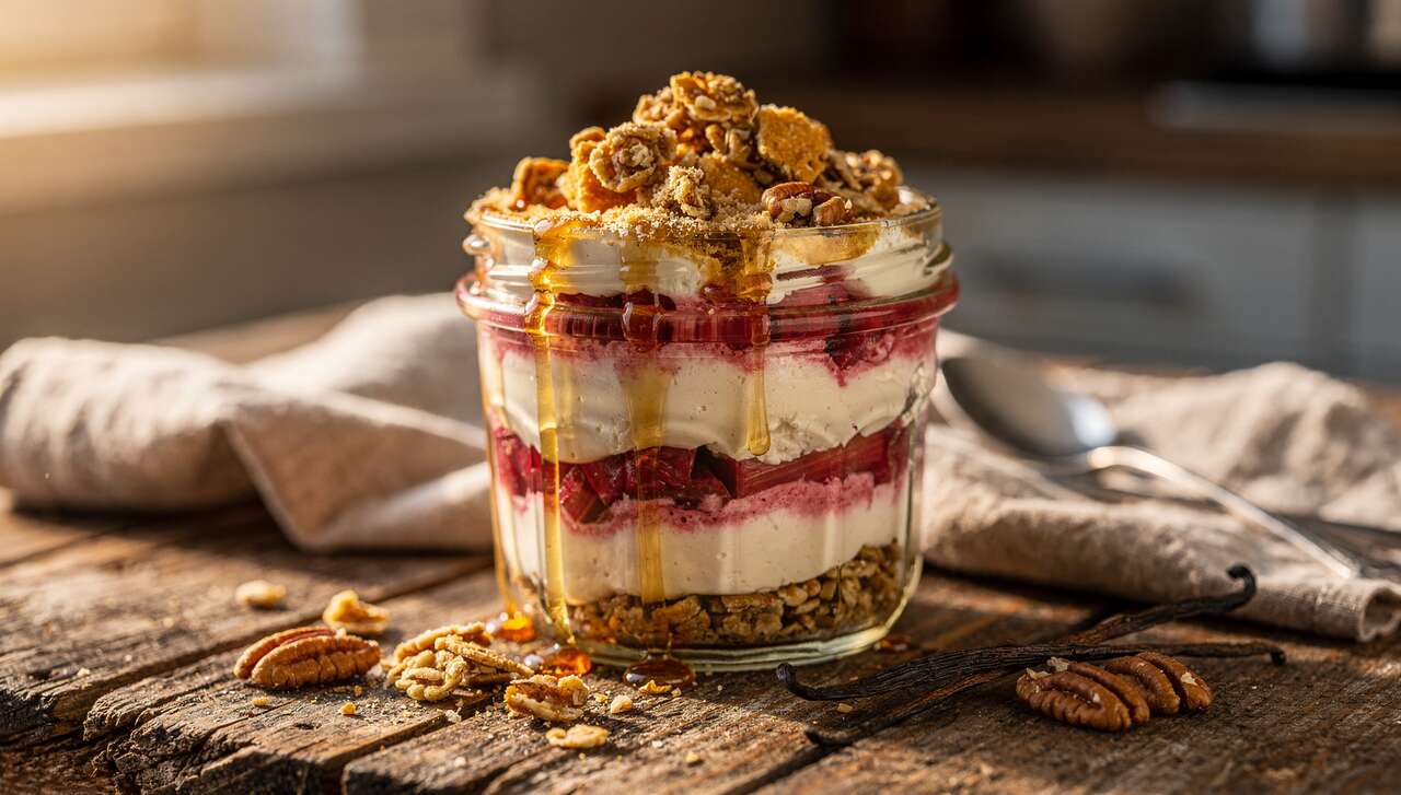 Recette vegan : parfait à la compote de rhubarbe