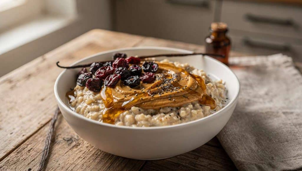 Recette de porridge amande et myrtilles vegan facile et sain