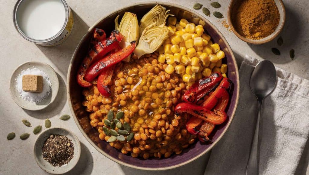 Veggie Bowl : lentilles Corail Et Légumes Assortis