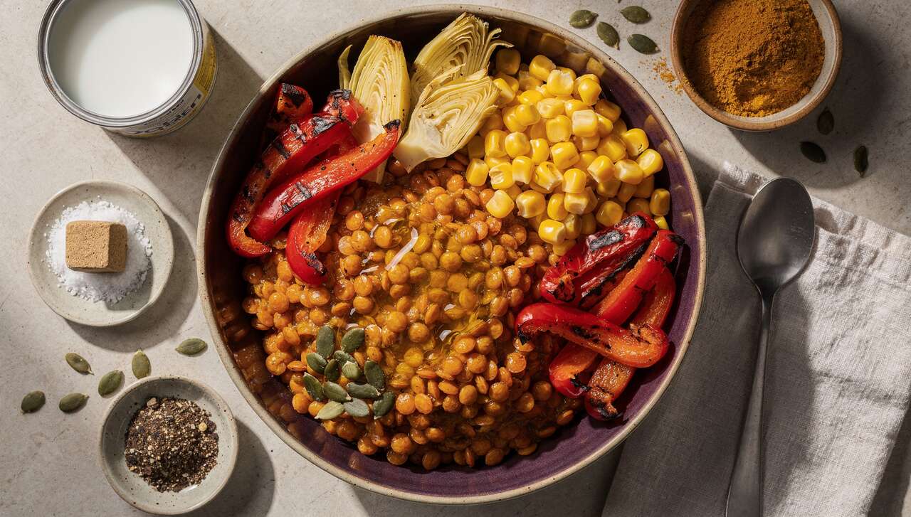 Veggie Bowl : lentilles Corail Et Légumes Assortis