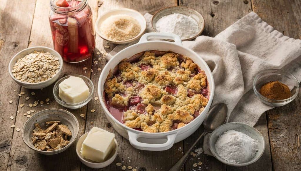Crumble à la rhubarbe sans gluten et vegan : recette délicieuse et saine