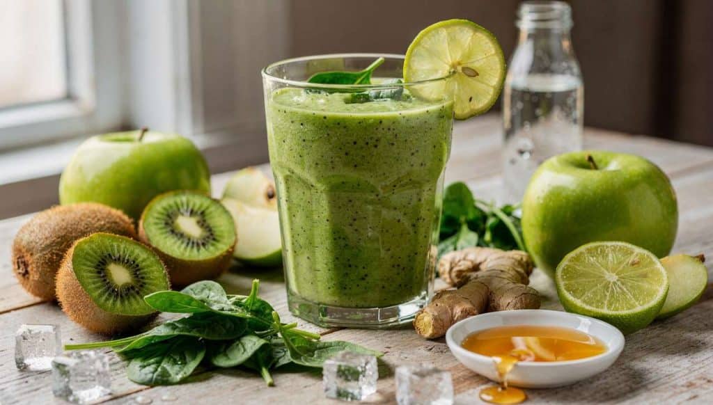 Recette de smoothie vert : kiwi, pomme et gingembre