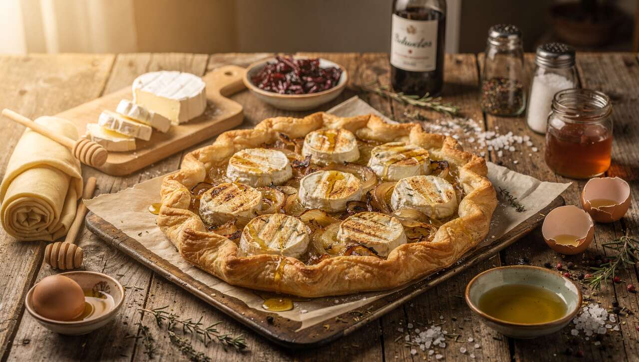 Tarte rustique au chèvre, oignon et miel : recette gourmande et facile à réaliser
