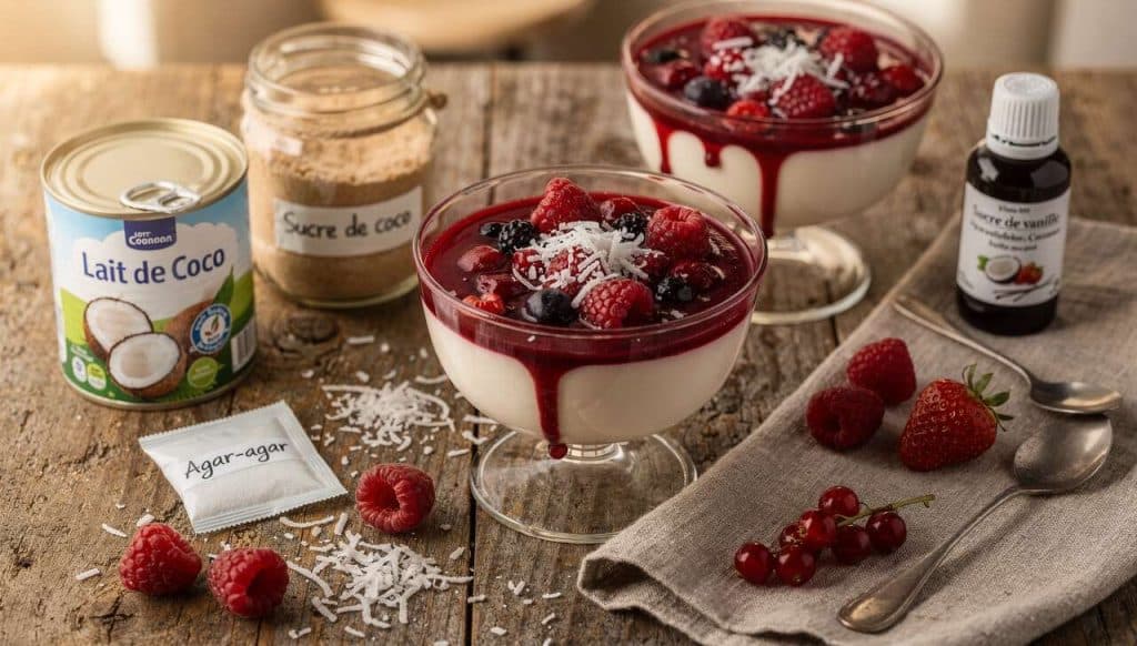 Panna cotta coco et fruits rouges vegan : recette gourmande