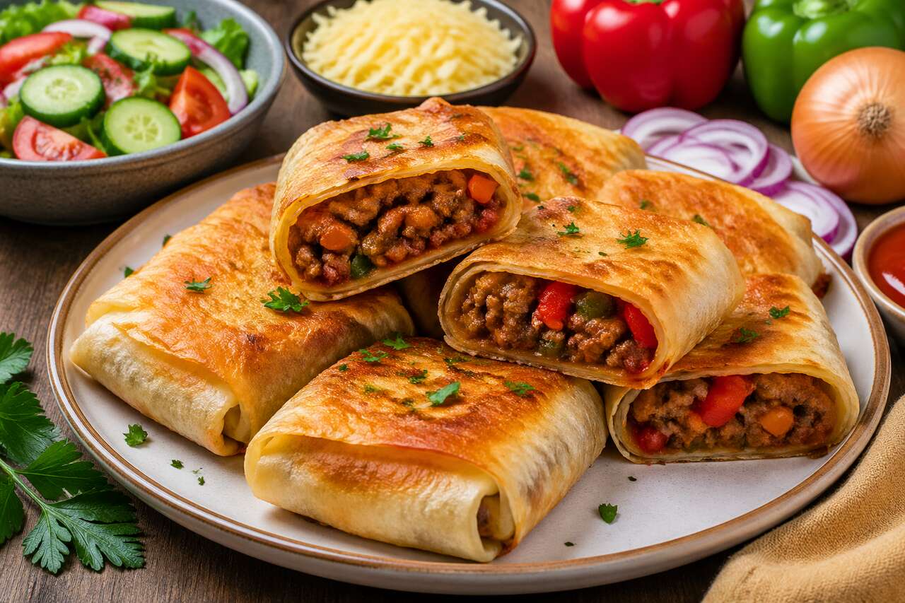 Recette de bricks aux tortillas, légumes et viande hachée