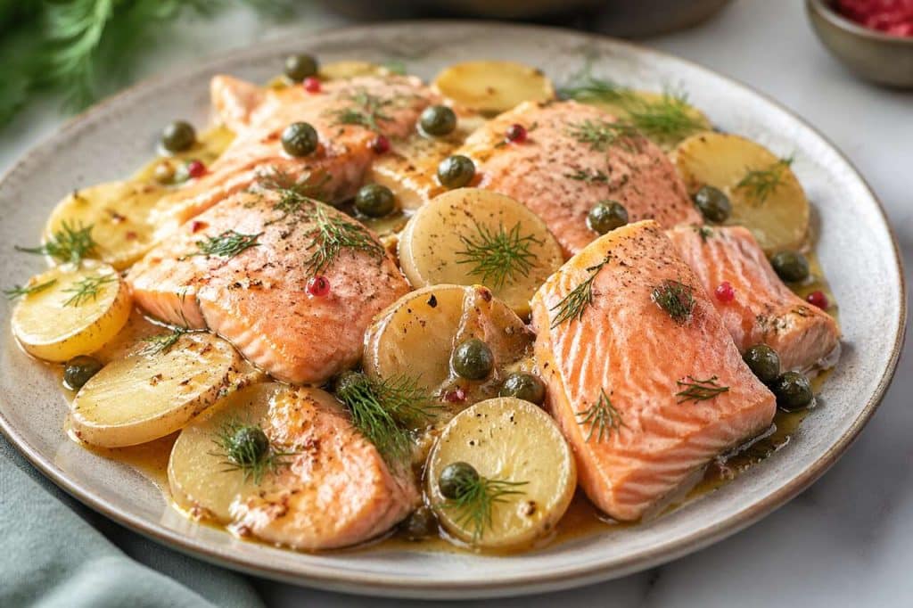 Recette de salade de pommes de terre tièdes au saumon