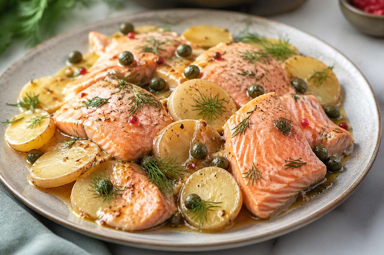 Recette de salade de pommes de terre tièdes au saumon