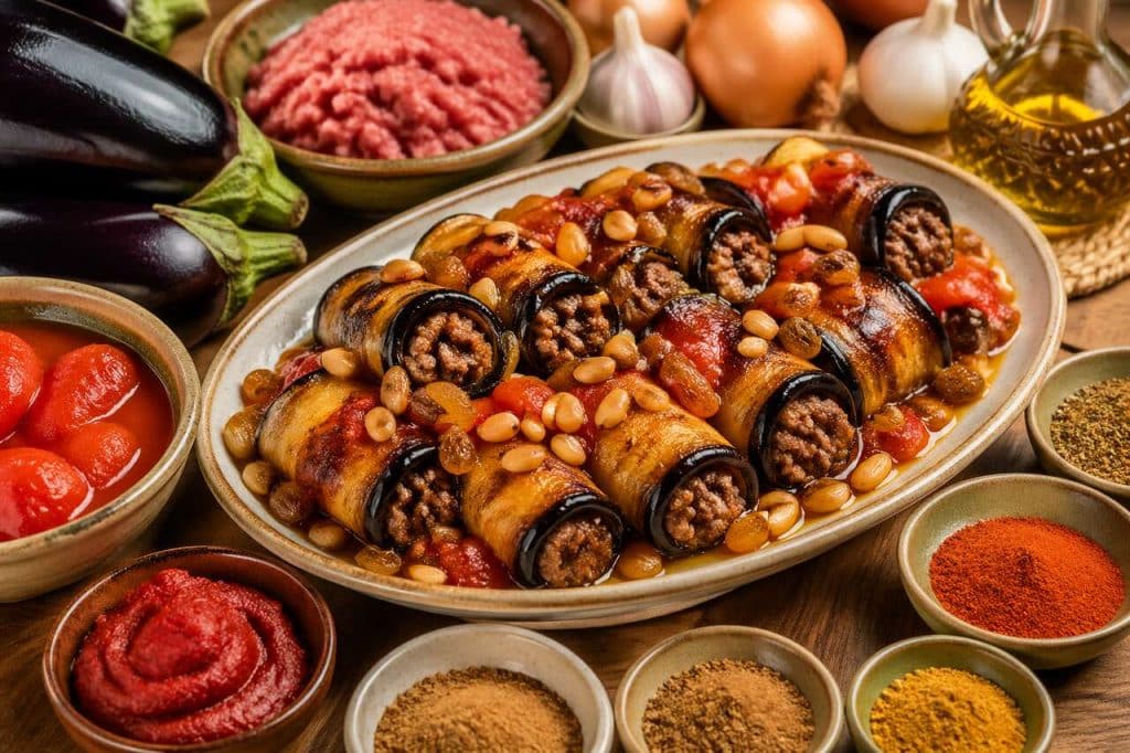 Aubergine roulée au bœuf haché : recette épicée et savoureuse