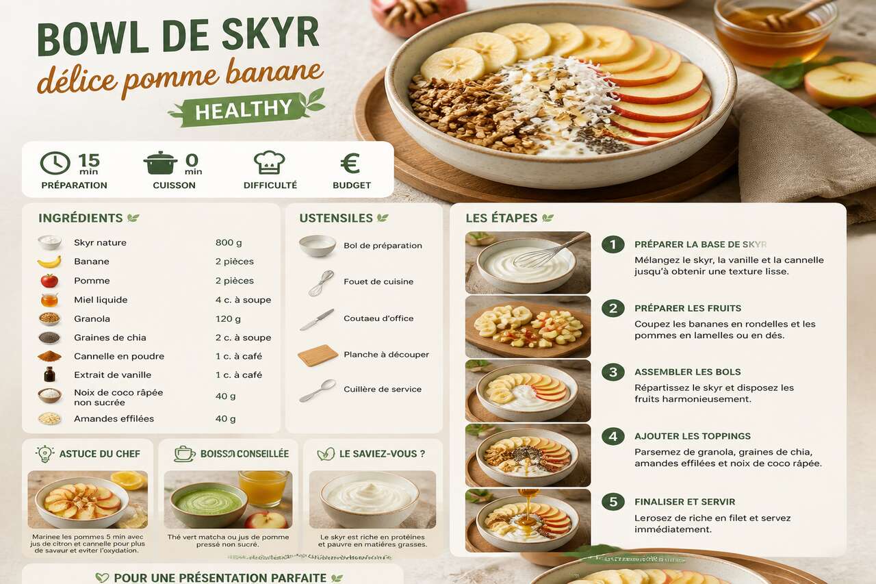Fiche recette Bowl de skyr : d&eacute;lice pomme banane healthy