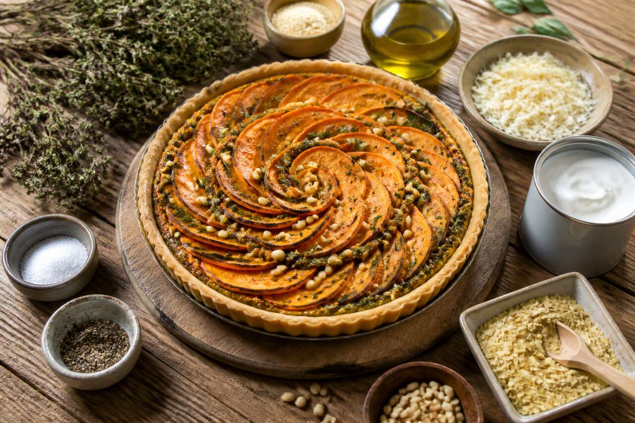 Recette de tarte au pistou et patates douces