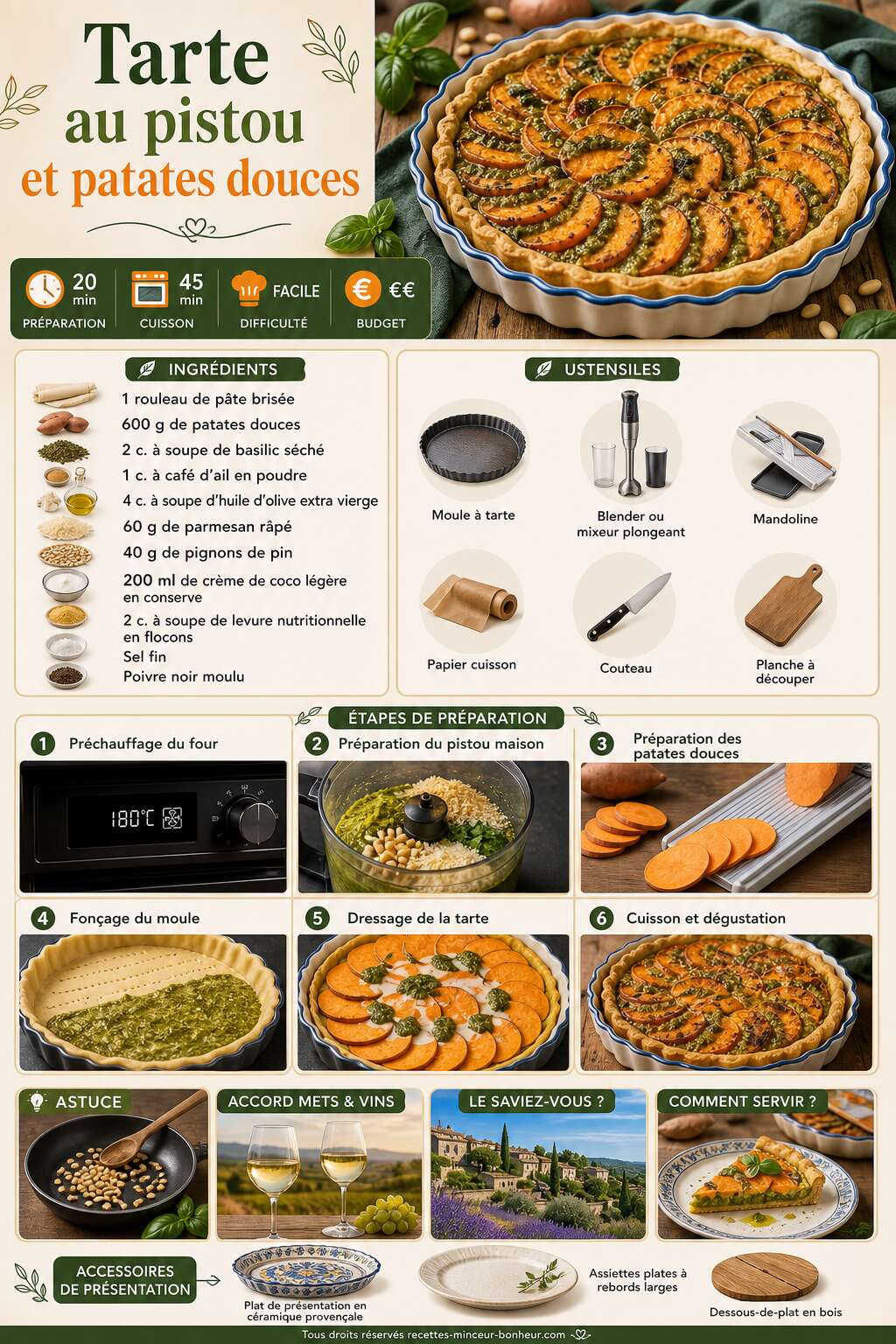 Fiche recette Recette de tarte au pistou et patates douces