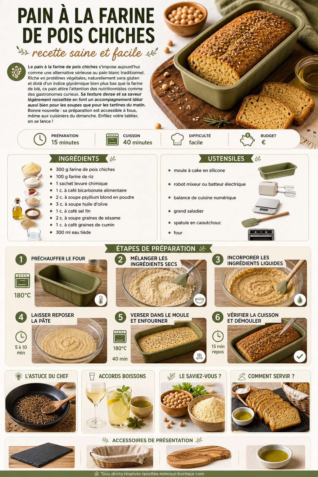 Fiche recette Pain &agrave; la farine de pois chiches : recette saine et facile