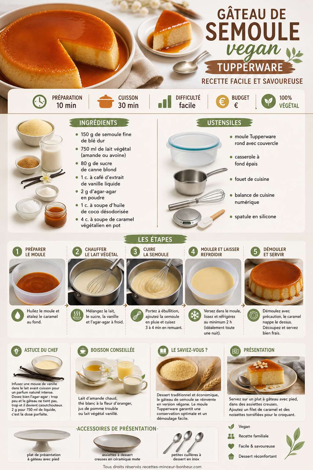 Fiche recette G&acirc;teau de semoule vegan Tupperware : recette facile et savoureuse