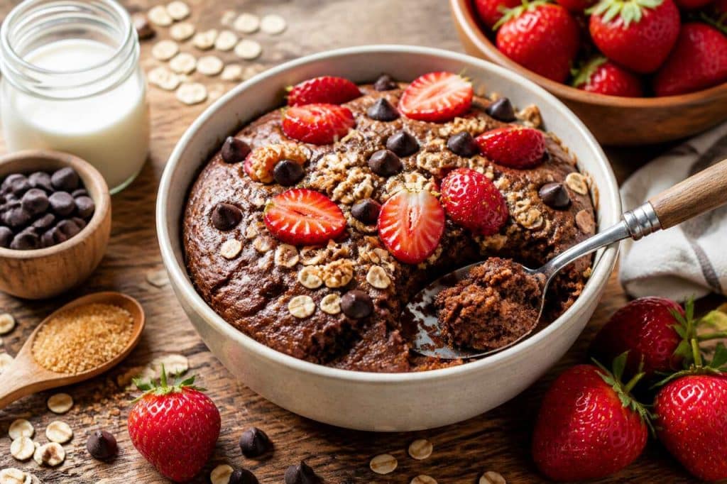Bowl cake muesli chocolat et fraises : recette rapide et saine