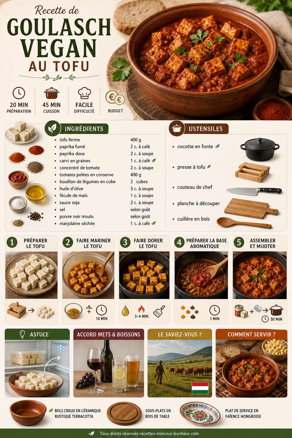 Fiche recette Recette de goulasch vegan au tofu