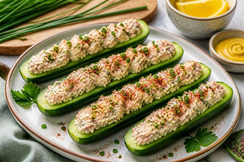Concombre farci au thon et fromage frais : recette fraîche et rapide