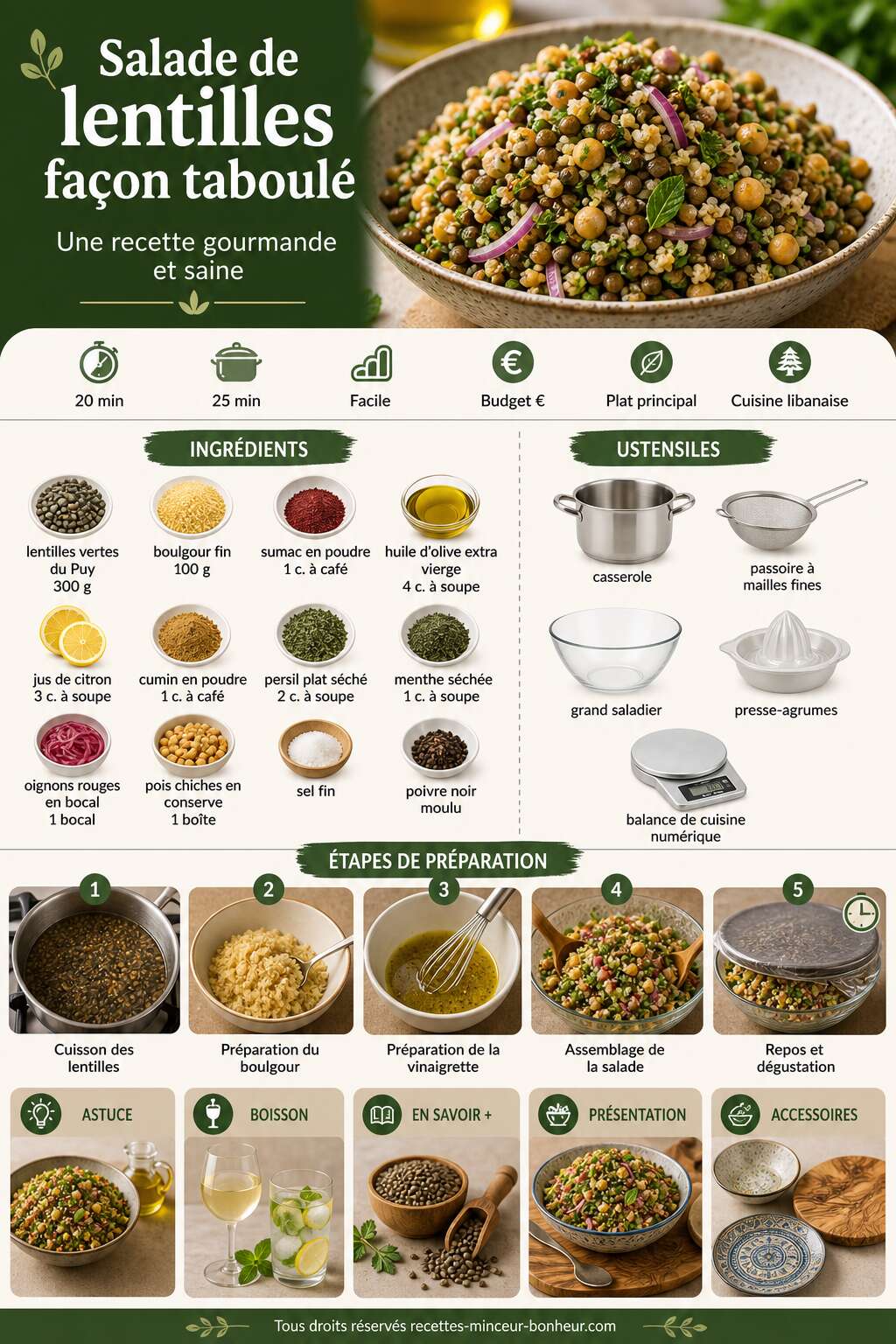 Fiche recette Salade de lentilles fa&ccedil;on taboul&eacute; : une recette gourmande et saine