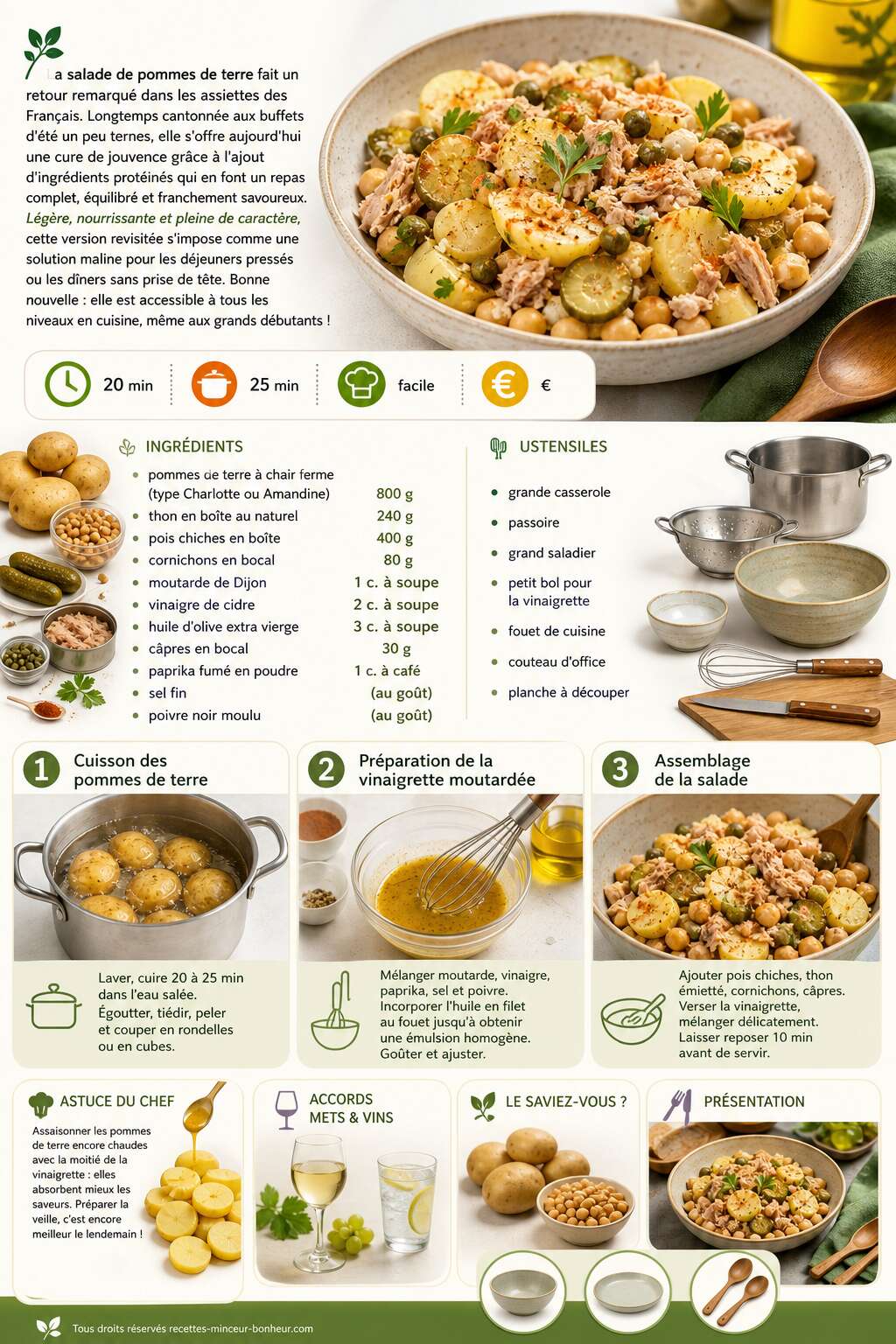 Fiche recette Salade légère et protéinée de pommes de terre Fiche recette Salade légère et protéinée de pommes de terre