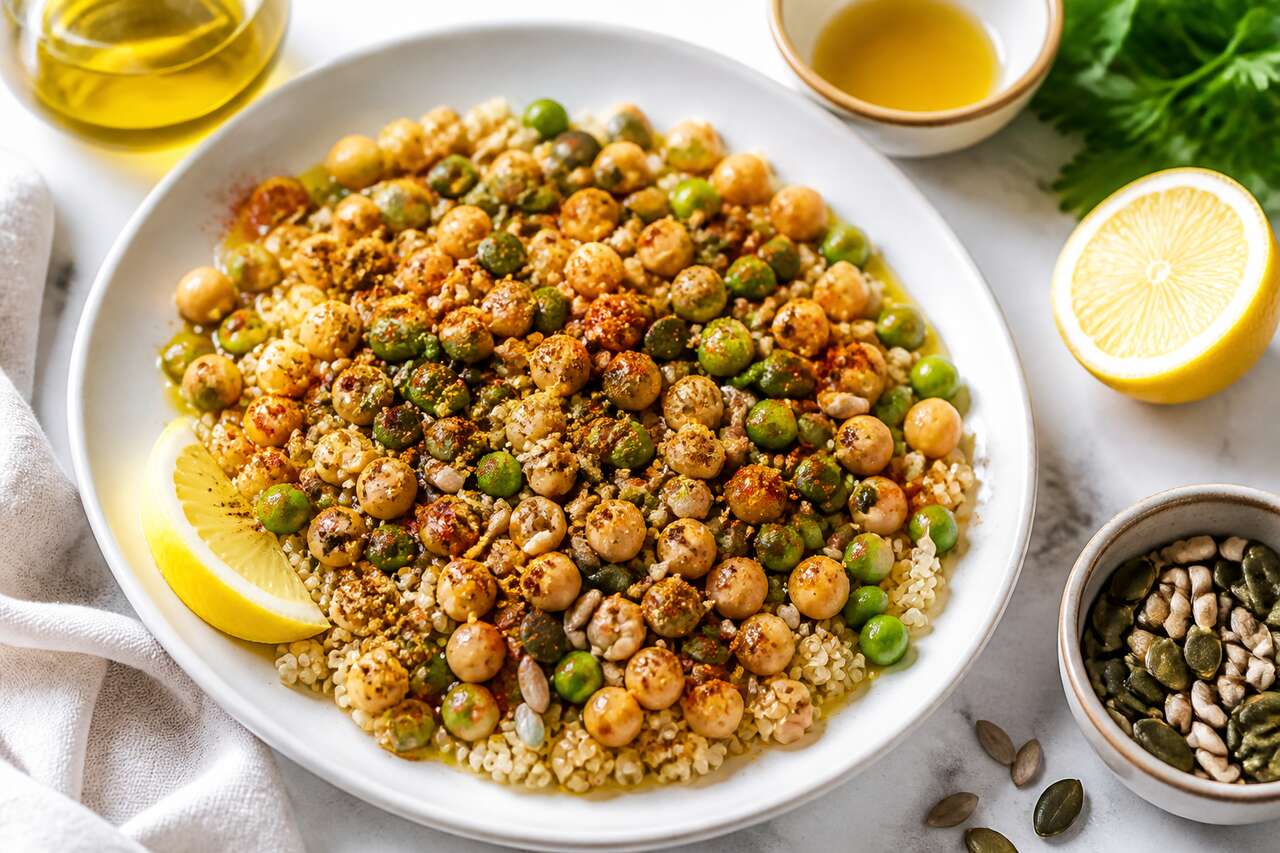 Salade de quinoa et crudités : recette fraîcheur aux pois