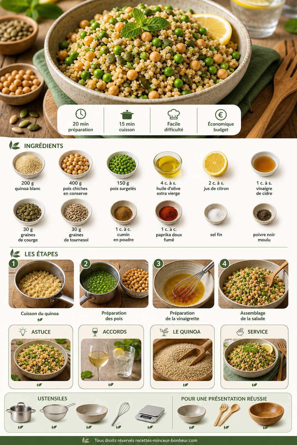 Fiche recette Salade de quinoa et crudit&eacute;s : recette fra&icirc;cheur aux pois