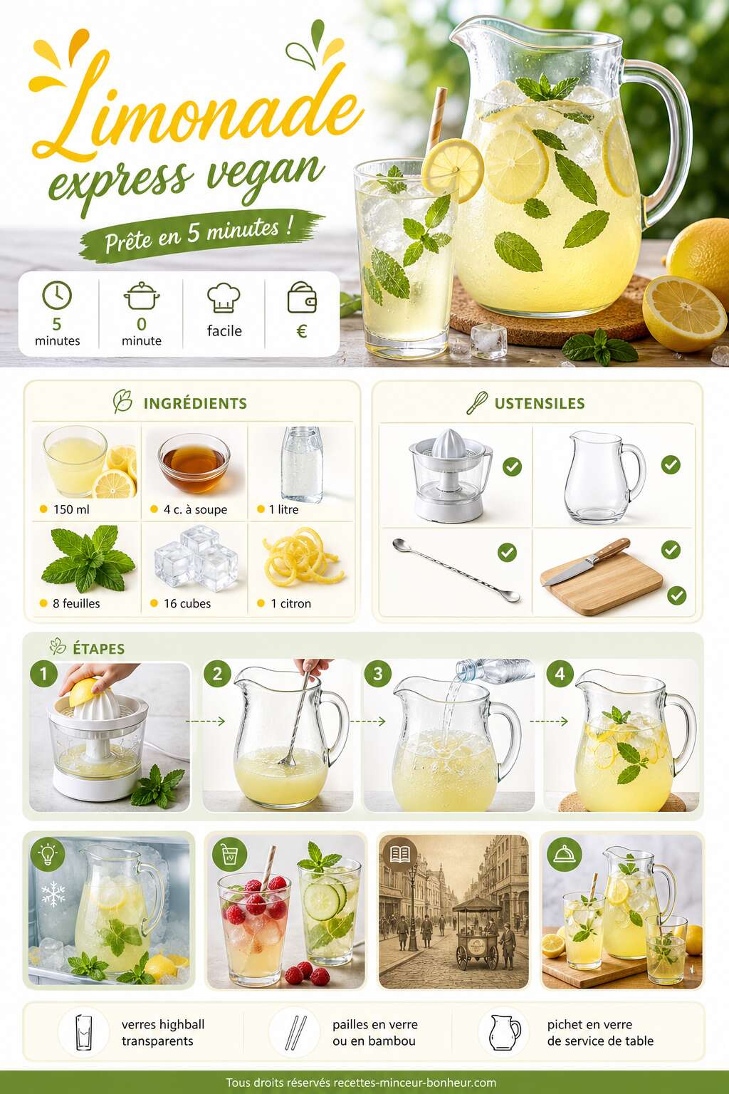 Fiche recette Limonade express vegan : recette rafra&icirc;chissante en 5 minutes