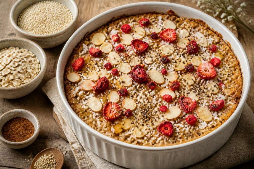 Gratin de quinoa et avoine aux fraises : recette santé