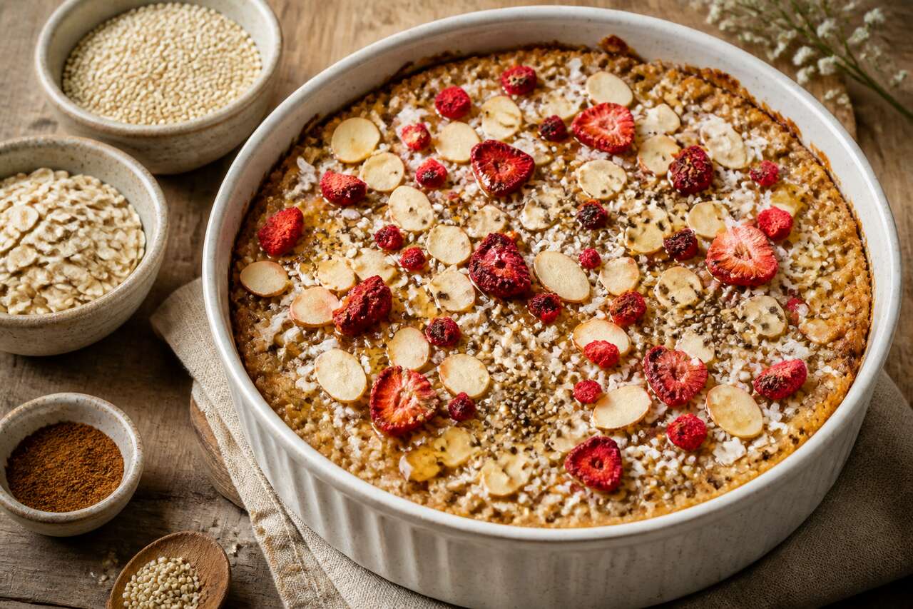 Gratin de quinoa et avoine aux fraises : recette santé