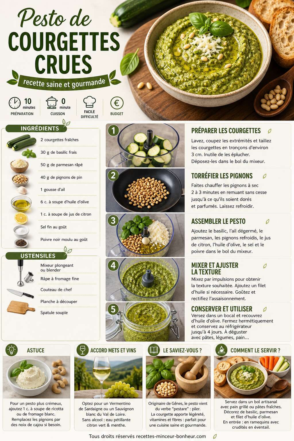 Fiche recette Pesto de courgettes crues : recette saine et gourmande Fiche recette Pesto de courgettes crues : recette saine et gourmande