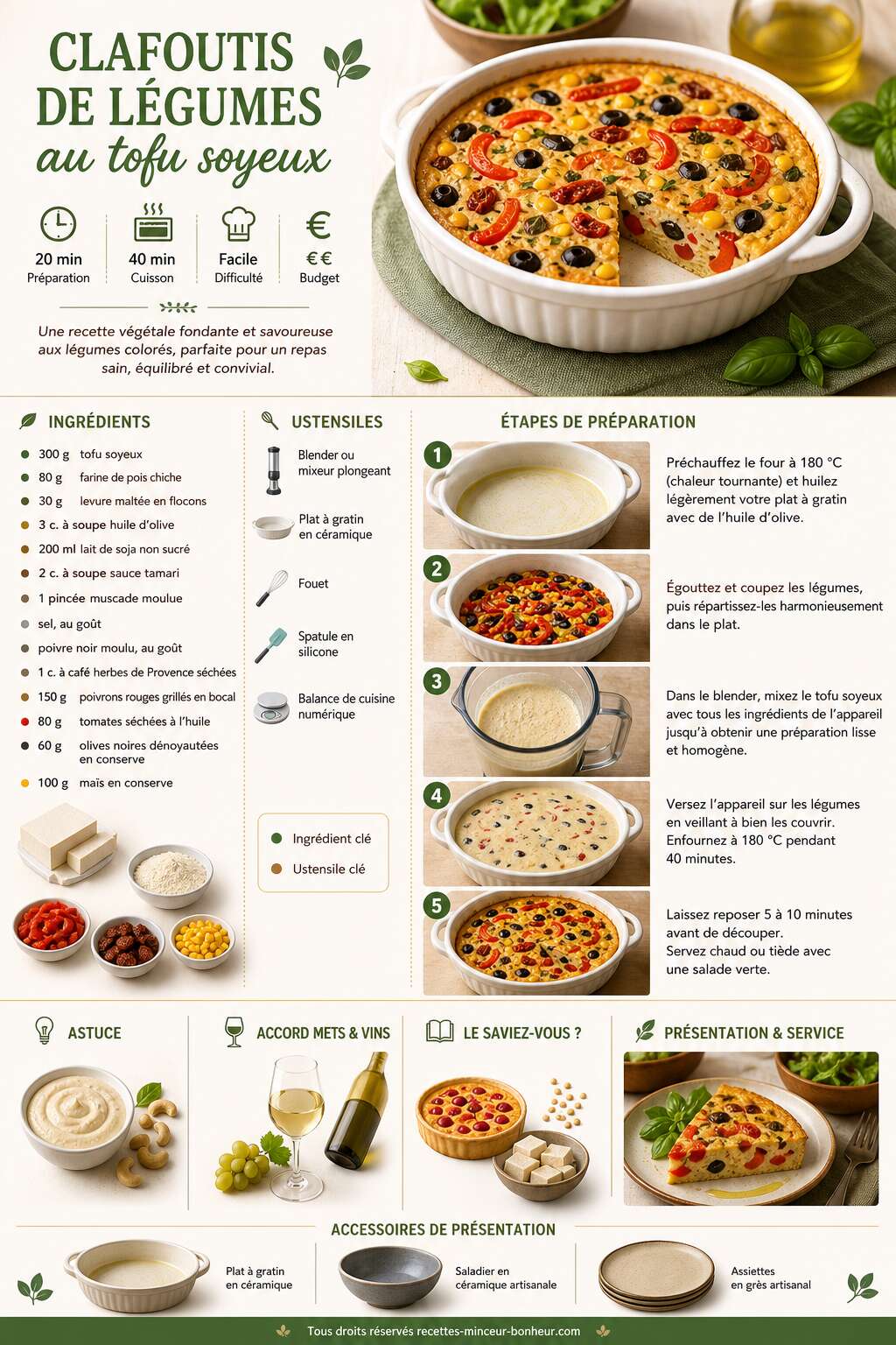 Fiche recette Clafoutis de légumes au tofu soyeux : recette saine et délicieuse Fiche recette Clafoutis de légumes au tofu soyeux : recette saine et délicieuse