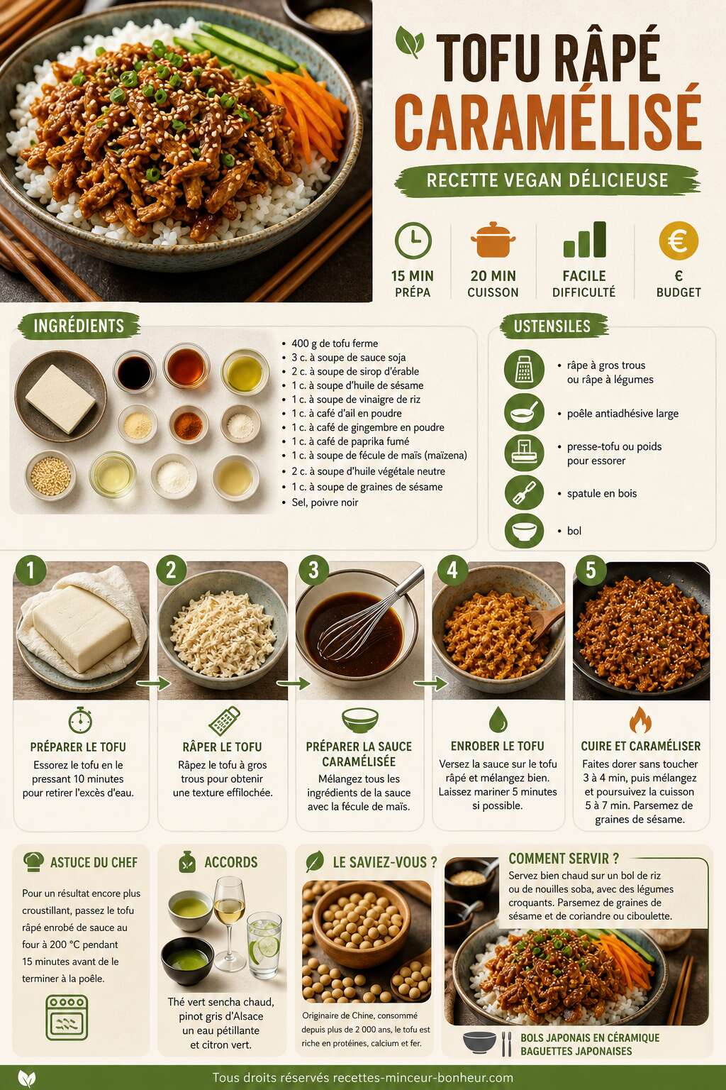 Fiche recette Tofu r&acirc;p&eacute; caram&eacute;lis&eacute; : recette vegan d&eacute;licieuse