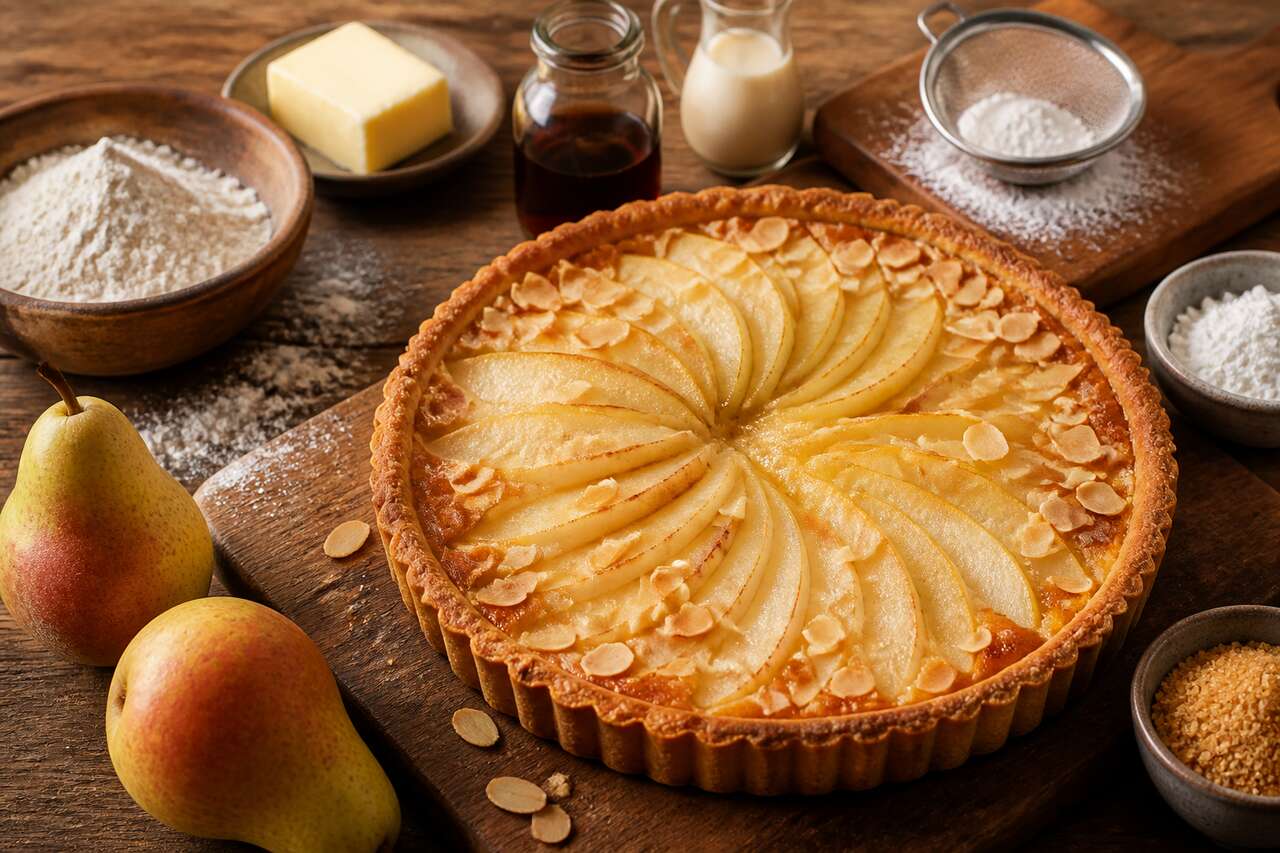 Tarte amandine aux poires vegan : recette gourmande