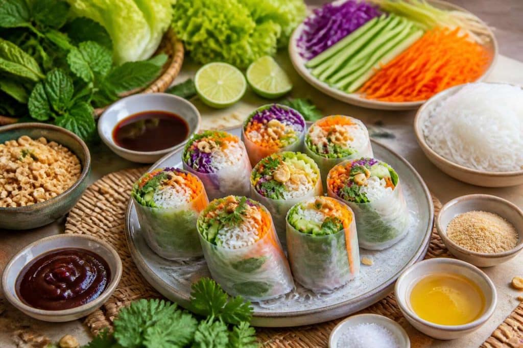 Rouleaux de printemps aux légumes et cacahuètes : recette saine