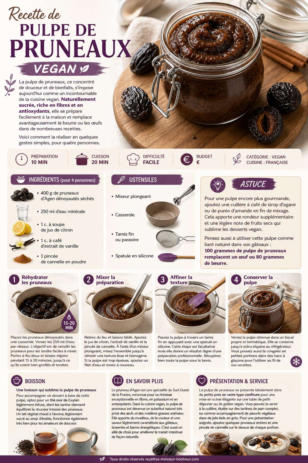 Fiche recette Recette de pulpe de pruneaux vegan