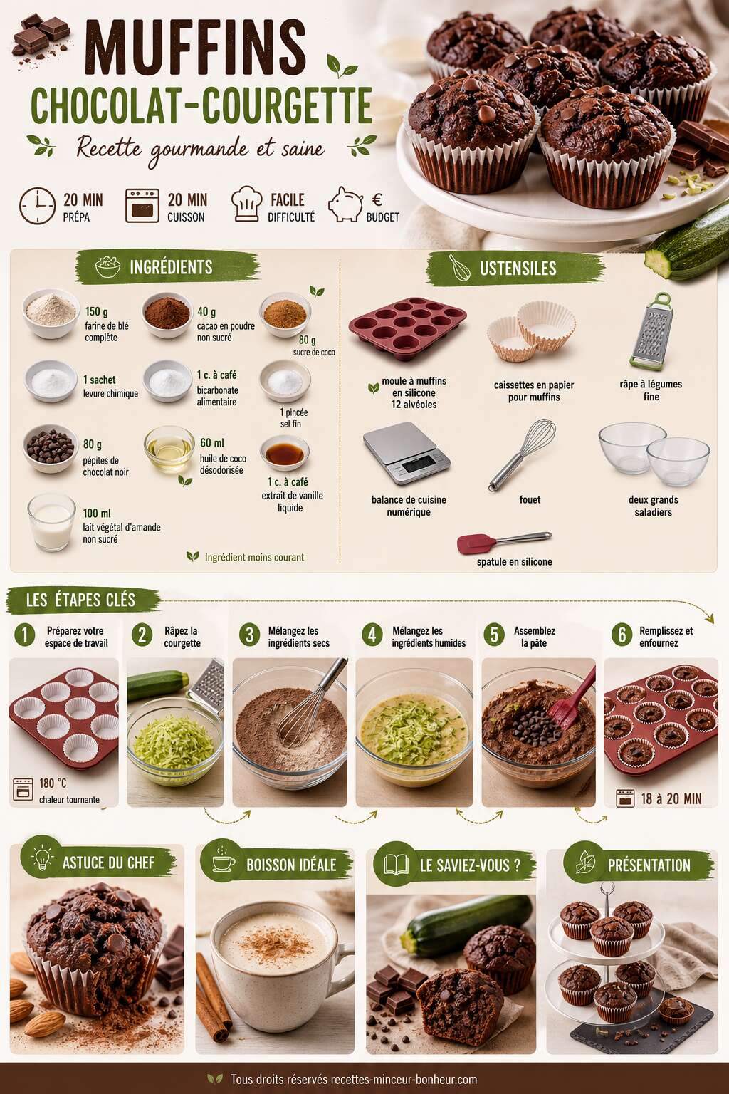 Fiche recette Muffins chocolat-courgette : recette gourmande et saine