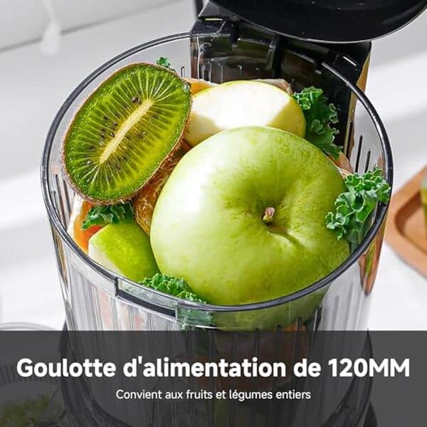 Découvrez notre test détaillé de l'extracteur AMZCHEF 120MM : performances, avantages et inconvénients du meilleur slow juicer pour extraire le jus de fruits et légumes entiers.