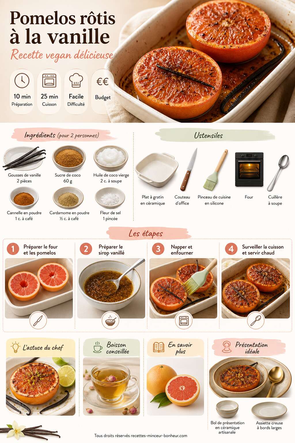 Fiche recette Pomelos rôtis à la vanille : recette vegan délicieuse Fiche recette Pomelos rôtis à la vanille : recette vegan délicieuse
