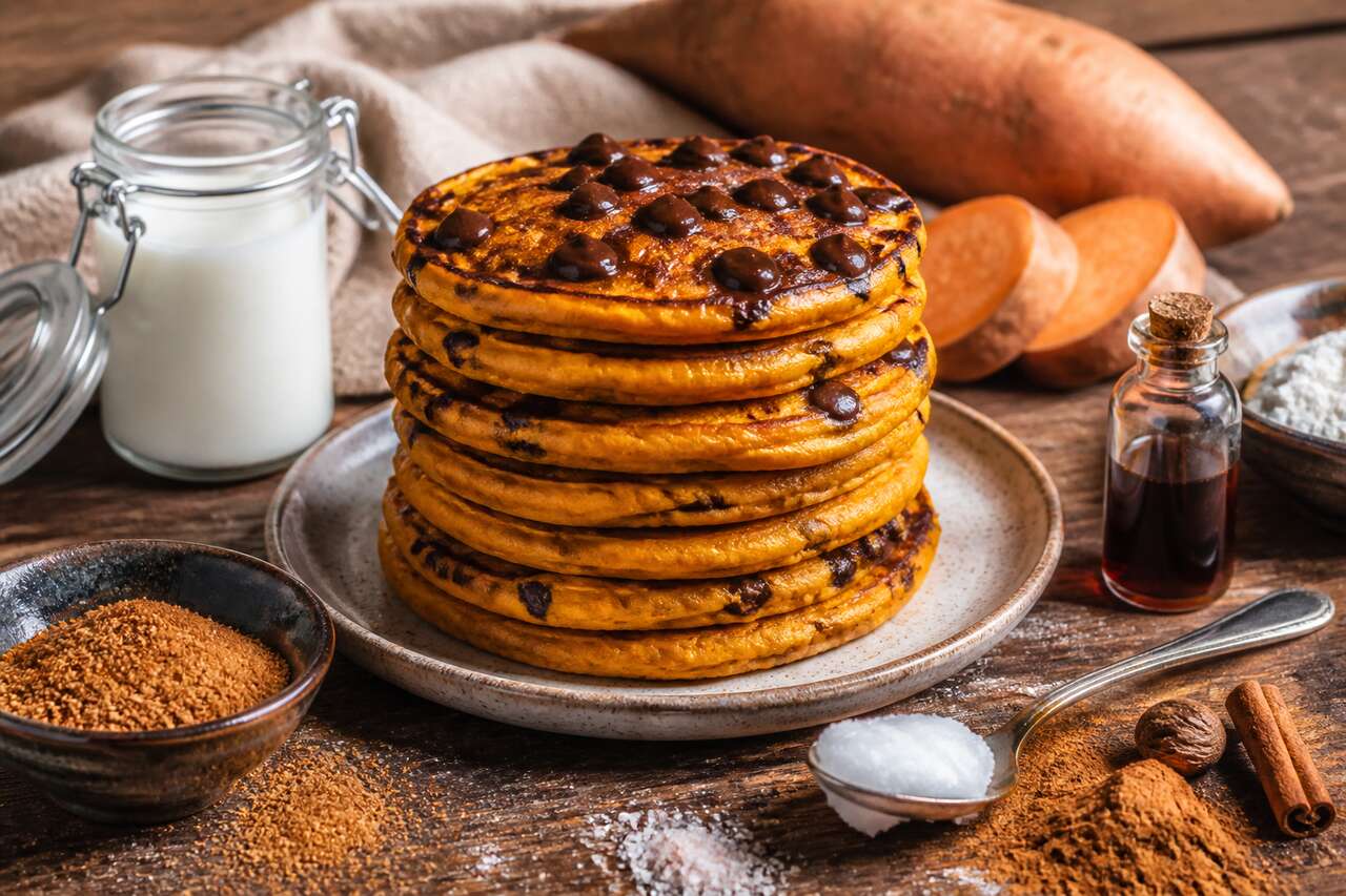Pancakes à la patate douce et pépites de chocolat : recette gourmande