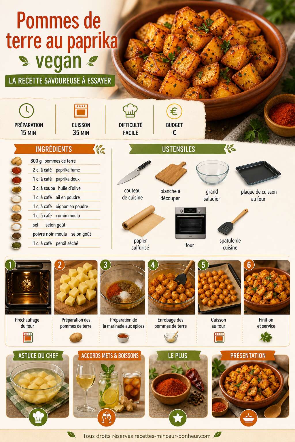 Fiche recette Pommes de terre au paprika vegan : la recette savoureuse à essayer Fiche recette Pommes de terre au paprika vegan : la recette savoureuse à essayer