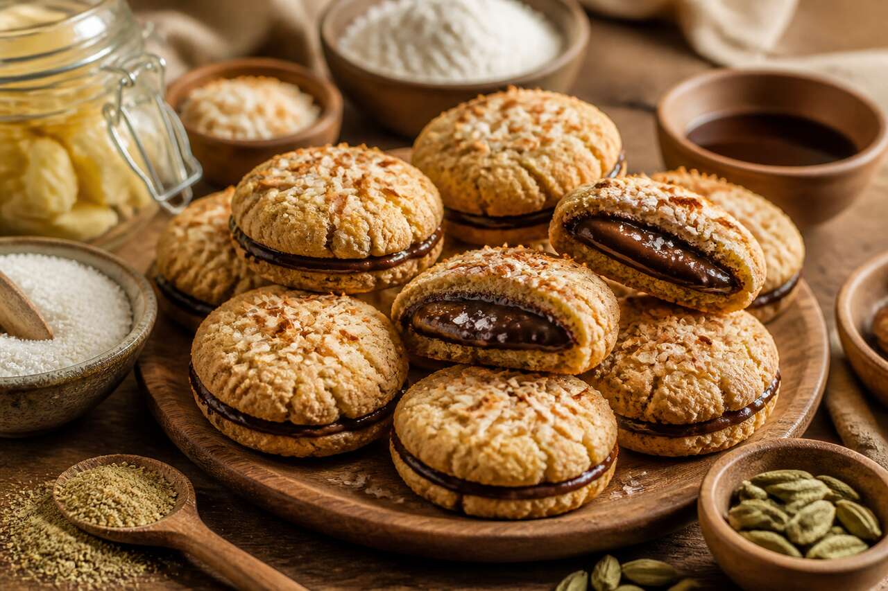 Biscuit noix de coco et cardamome fourré chocolat