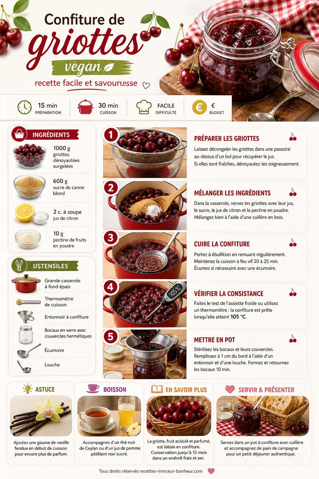 Fiche recette Confiture de griottes vegan : recette facile et savoureuse