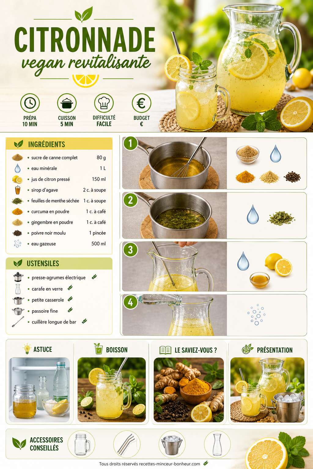 Fiche recette Recette de citronnade vegan revitalisante Fiche recette Recette de citronnade vegan revitalisante
