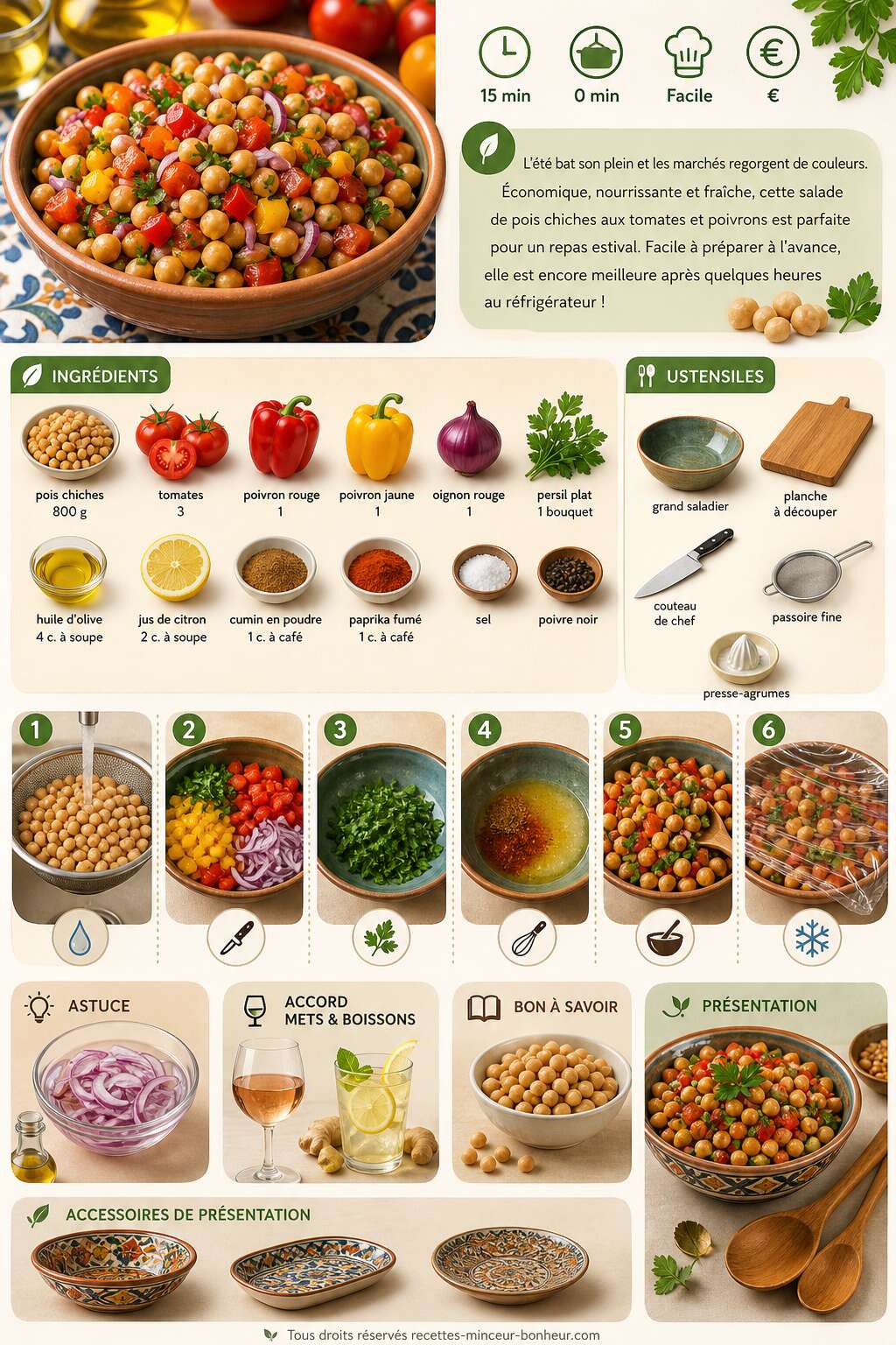 Fiche recette Salade de pois chiches : tomate et poivron pour l'&eacute;t&eacute;