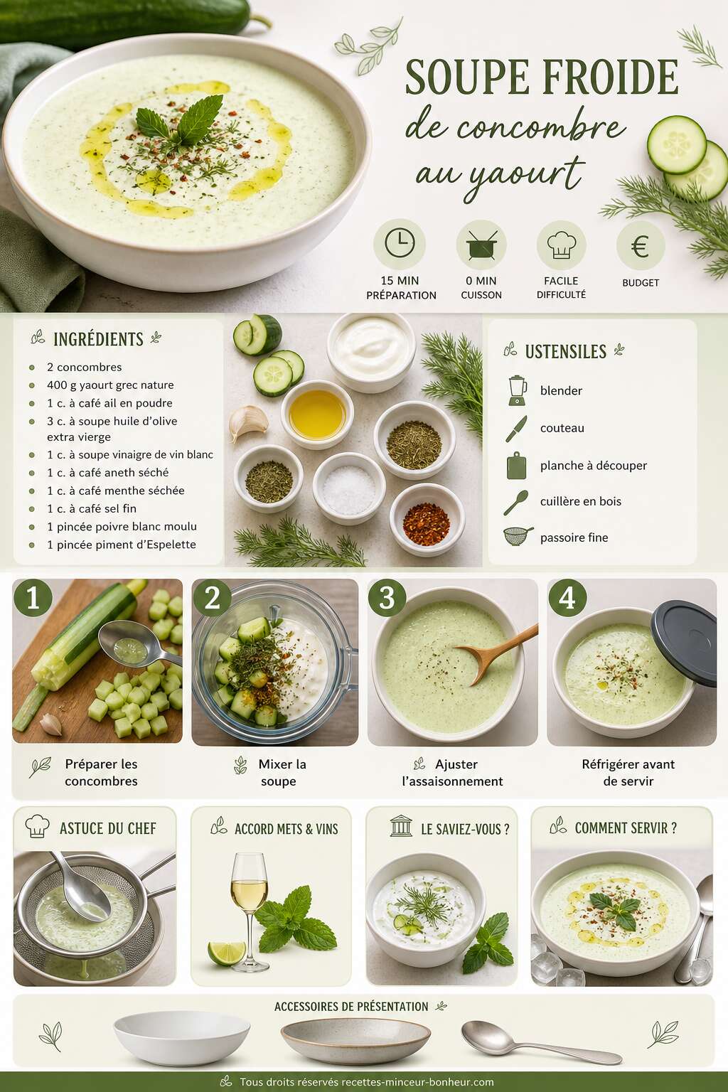 Fiche recette Soupe froide de concombre au yaourt Fiche recette Soupe froide de concombre au yaourt